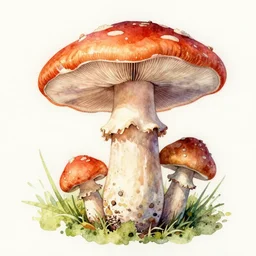 a detailed watercolor painting of a mushroom, study, hyper - realistic