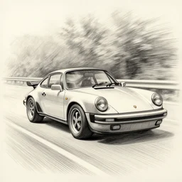 pencil sketch of a porsche 9 1 1 driving on the road