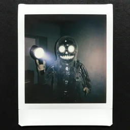 transparent horror monster polaroid photo, sharp focus, grainy, interior, flashlight