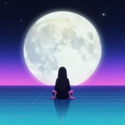 lofi alone under the moon vaporwave retro futurism album artwork