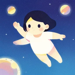 dithered, portrait of a young girl floating in space, colorful, cute face by ilya kuvshinov, yoshinari yoh, kmai yoneyama, dynamic pose, ( kyoani ), flat narrow nose, rounded eyes, illustration, anime poster, flat, mads berg