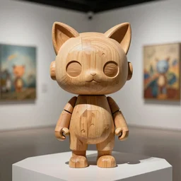 8 k octan advertising highly detailed photo, a totally wooden sculpture collectible art toys on feet, very cute simplex cyborg zen with cat ears, cyberpunk a contemporary art gallery sharp focus, masterpiece nofinito