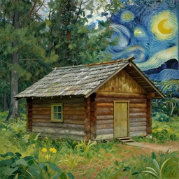 [ a log cabin in the forest ] [ van gogh ] [ traditional ]