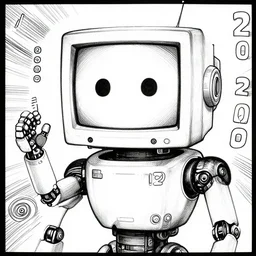 friendly robot with a crt monitor for a head, portrait, cyberpunk 2 0 2 0 manual, by steampoweredmikej, inktober, ink drawing, black and white, coloring pages, manga, highly detailed