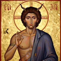 satan body, with alexander abdulov head, in icon style, high quality, 8 k