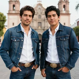 portrait of macho young twin mexican buddies in guadalajara, by tom bagshaw and manuel sanjulian