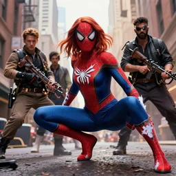 very beautiful spiderwoman fights bandits
