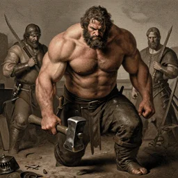 jeffrey wright, blacksmith, huge and very muscular, hammer, dungeons and dragons, masterpiece by edgar maxence and ross tran and michael whelan, gustav dore, 8 k, octane render