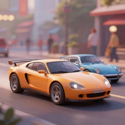 design a new car based on two different random vehicles. len blur background bokeh. art by ismail inceoglu, filip hodas, and pixar.