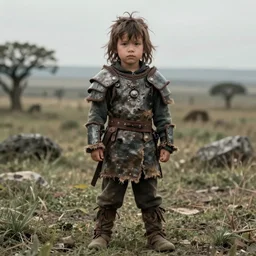 character and environment photography, portrait shamanistic infested 3 0 - year - old male barbarian, messy hair, old tattered armor, medium shot, wide angle, 2 0 0 px, full front, natural light