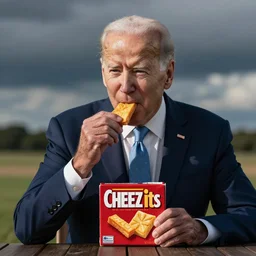 joe biden eating a box of cheez-its realistic photograph