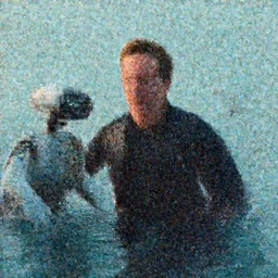 film still of Clint Howard as Cooper in water with TARS robot in Interstellar, 4k