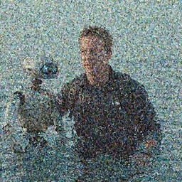 film still of Clint Howard as Cooper in water with TARS robot in Interstellar, 4k