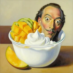 yougurt with mango and kiwi fruits masterpiece painting by salvador dali