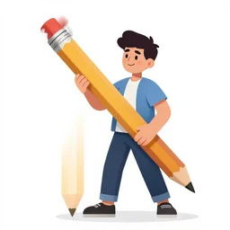young man holding a giant pencil, digital drawing, vector, 8 k, white background, trending on artstation