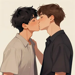 2 guys kissing each other one is slightly shorter than the other. digital art, trending on art station.