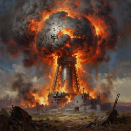 nuclear apocalypse, oil painting by Thomas Kinkade, detailed, 4k