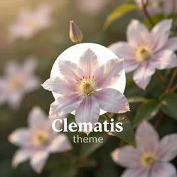 clematis theme logo, clematis theme banner, clematis design, art photography style, trending on artstation, warm light, lovely and cute, fantasy art, 8 k resolution