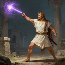 ancient Greek philosopher casting magic missile, DnD trending on artstation