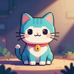 cute cat in retro colors, synthwave style, pixel art