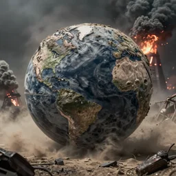 Post-apocalyptic earth, ash everywhere, nuclear bomb explosions, The end of the world, Dark, 4k, photorealistic, hyper-definition, artstation