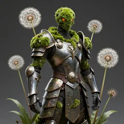 a humanoid figure dandelion moss plant monster thistle armour, orange eyes, highly detailed, digital art, sharp focus, trending on art station, anime art style