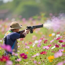 a gun shooting colorful cosmos