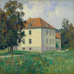 a beautiful painting of a building in a serene landscape by Alfred Kubin