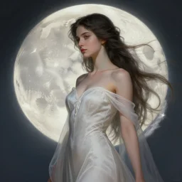 Goddess of the Moon, elegant, highly detailed, digital painting, artstation, concept art, smooth, sharp focus, illustration, ArtStation, art by artgerm Aykut Aydogdu and greg rutkowski and alphonse mucha and J. C. Leyendecker and Edmund Blair Leighton and Charlie Bowater