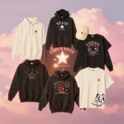 a photoshoot for a yzy gap and converse collaboration clothing line, 8 k concept art, golden hour, vintage, pink skies, cloudy, dreamy, extremely detailed