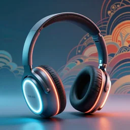 An ultra high-resolution 8K full-canvas scan of minimalistic headphones with neon lights, fine art, trending, featured, 8k, photorealistic, dynamic, energetic, lively perspective, well-designed masterpiece, hyper detailed, unreal engine 5, IMAX quality, cinematic, epic lighting, light and shadow, ocean caustics, digital painting overlaid with aizome patterns, by Ohara Koson and Thomas Kinkade, traditional Japanese colors, superior quality
