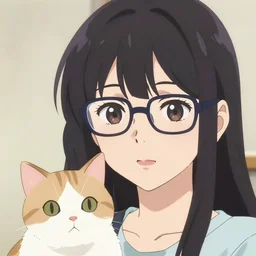 anime portrait of one lady wearing eyeglasses with a cat by wlop and loish, elegant, vivid colors, hyperdetailed artistic lines, intricate, in the style of borderlands, artstation, 8 k