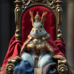 squirrel noble, squirrel in regal clothes, sitting on throne