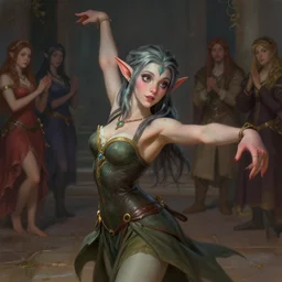 a detailed body portrait of a cute female tiefling dancing, by dorian cleavenger, a beautiful face, by greg rutkowski, by wlop, by astri lohne, by zdzisław beksinsk, by bastien lecouffe - deharme