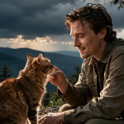 ewan mcgregor talking to his brown cat