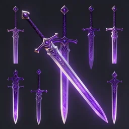 Cursed Sword, ornamental, purple glow, long, exquisite handle, concept art, many angles, trending on Artstation, artstationHD, artstationHQ, octane, cgsociety, HD