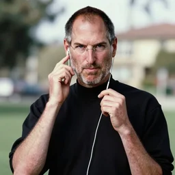 handsome portrait of steve jobs listening to rem on his ipod palo alto 1 9 8 8, youthful, fit healthy, vibrant, athletic, in thomas ruff style, 3 5 mm ektachrome