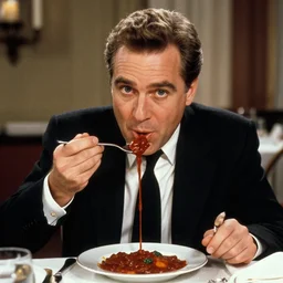 photo of christopher hewett as mr belvedere eating chili, 8 k, 8 5 mm f 5. 6
