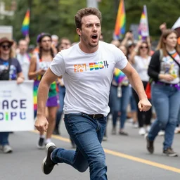 Ben Shapiro running in fear from a pride parade