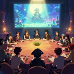 annual pirates board meeting, cgsociety, fantasy art, 2 d game art, concept art, heavenly lighting, retrowave, behance hd, concept art by jesper ejsing, by rhads, makoto shinkai cyril rolando, madgwick, cory loftis, anime studio and pixar animation studio and disney