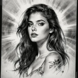 tattoo flash woman art, black and white, by james jean