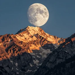 a bloom moon over the alps at sunset in the summer