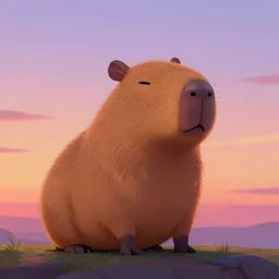 vaporwave capybara sunset