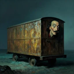 moody boxcar, aquatic, by salvador dali, low light, dystopian