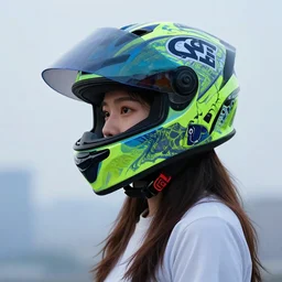 girl wearing a helmet with neon on it