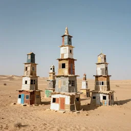 towers made up of makeshift squatter shacks in a desert, mamiya, 8 5 mm, fine details, photographed by julie blackmon