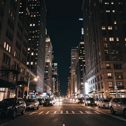 a aesthetic beautiful photo of new york city at night from the ground