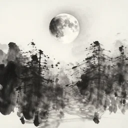 moon above forest, zen ink