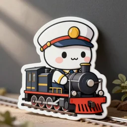 die cut sticker of anime chibi kawaii cute anime locomotive train engineer