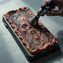airbrushed awful fibrinous exudate angled machine by alex ross, philippe druillet, fine art masterpiece baked at 3 0 0 f, matte painting, cold lighting, aged with sunlight, award winning horror, photorealistic render, cinematic